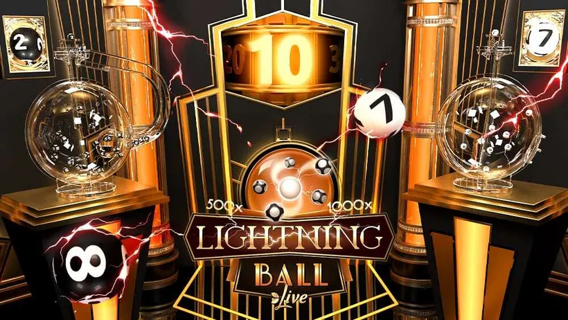 Lightning Ball Live studio with two ball machines, numbered balls and the Lightning multiplier wheel